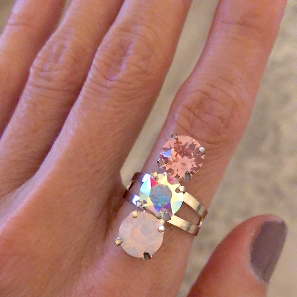 Pink Opal, AB + Rose Crystal Ring - Picture 4 of 7